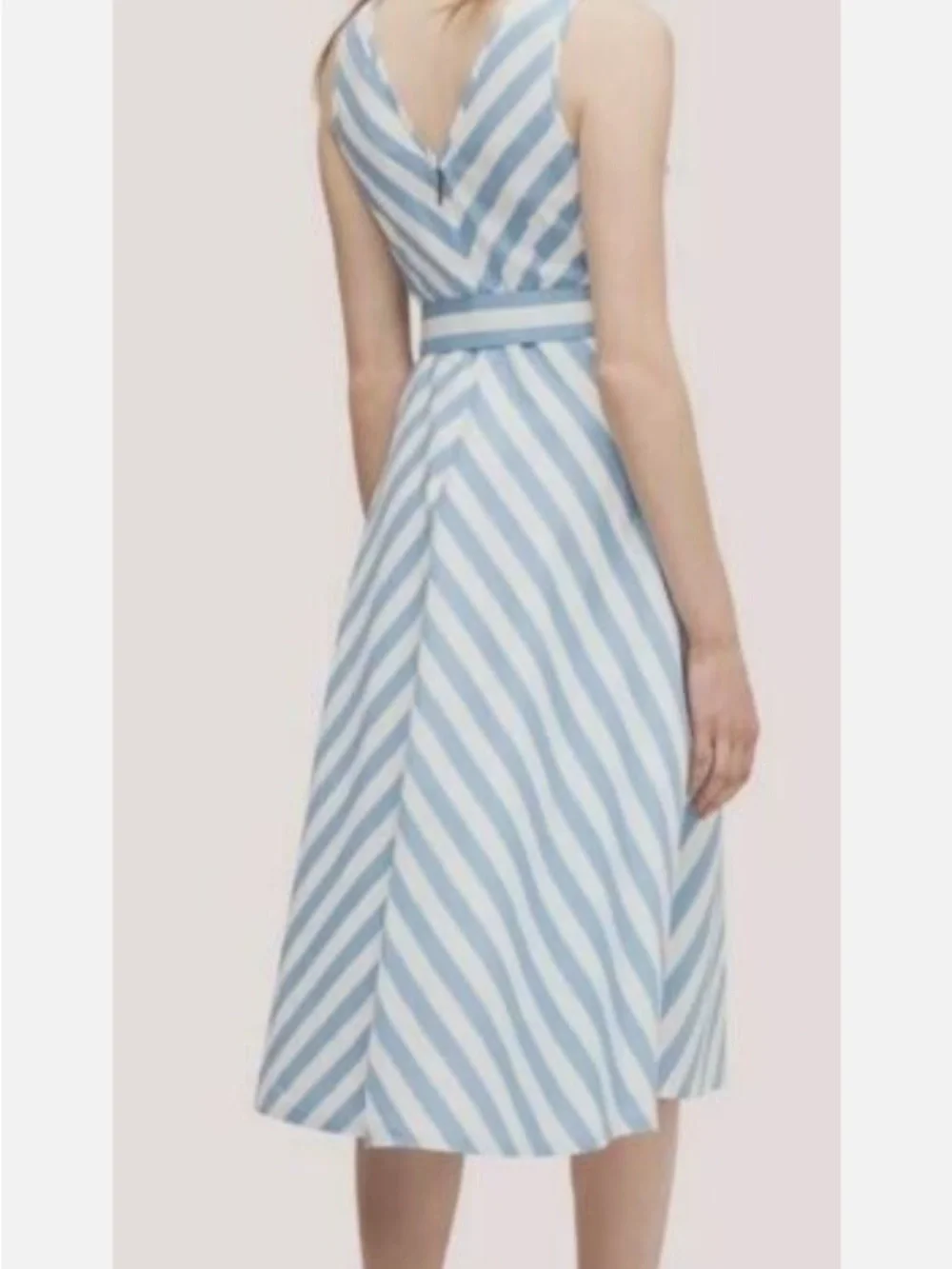 Kate spade Blue & White Striped linnen blend Sleeveless belt lined Dress size 4